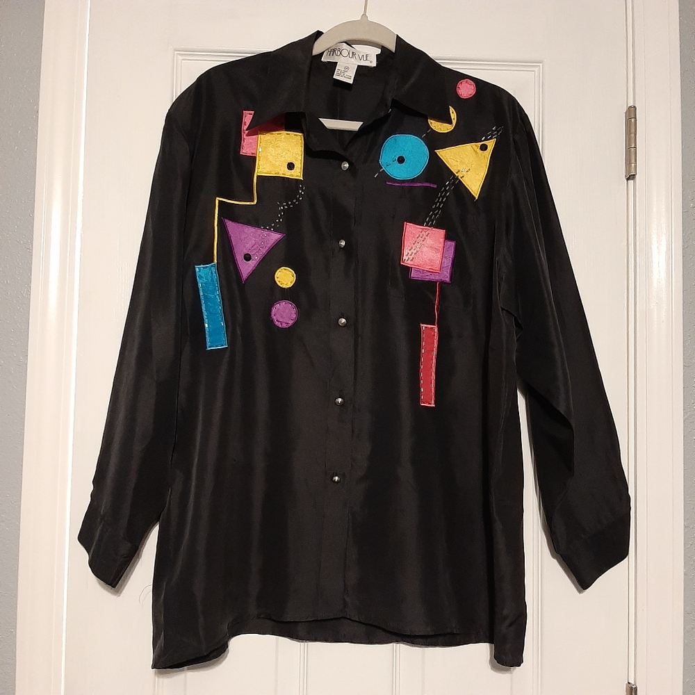 🛍100% Silk Harbour Vue Button Up Shirt Size 14